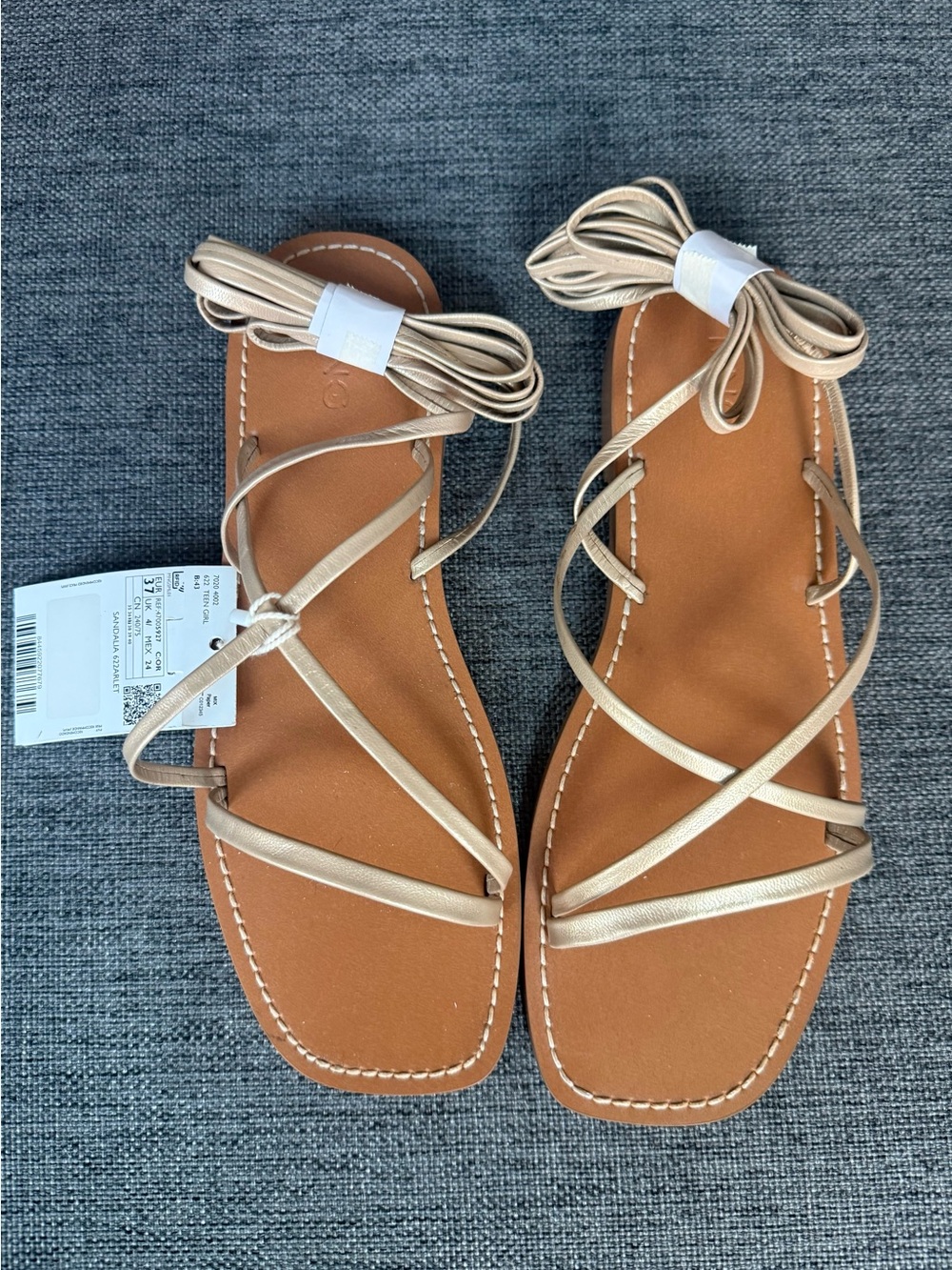 Mango Women's Tan Strappy Lace-Up Sandals - Size 6.5 US - Picture 2 of 5